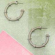Silver Hammered Down Screw Detail Hoop Earrings - FINAL SALE - kitchencabinetmagic