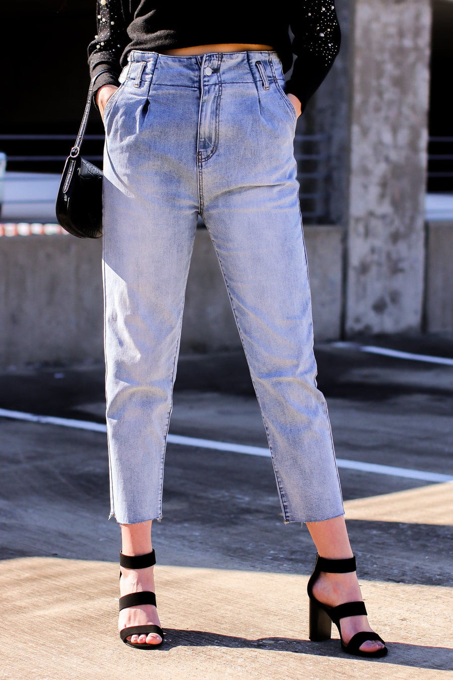 S / Light Stacie Pleated High Rise Mom Jeans - FINAL SALE - kitchencabinetmagic