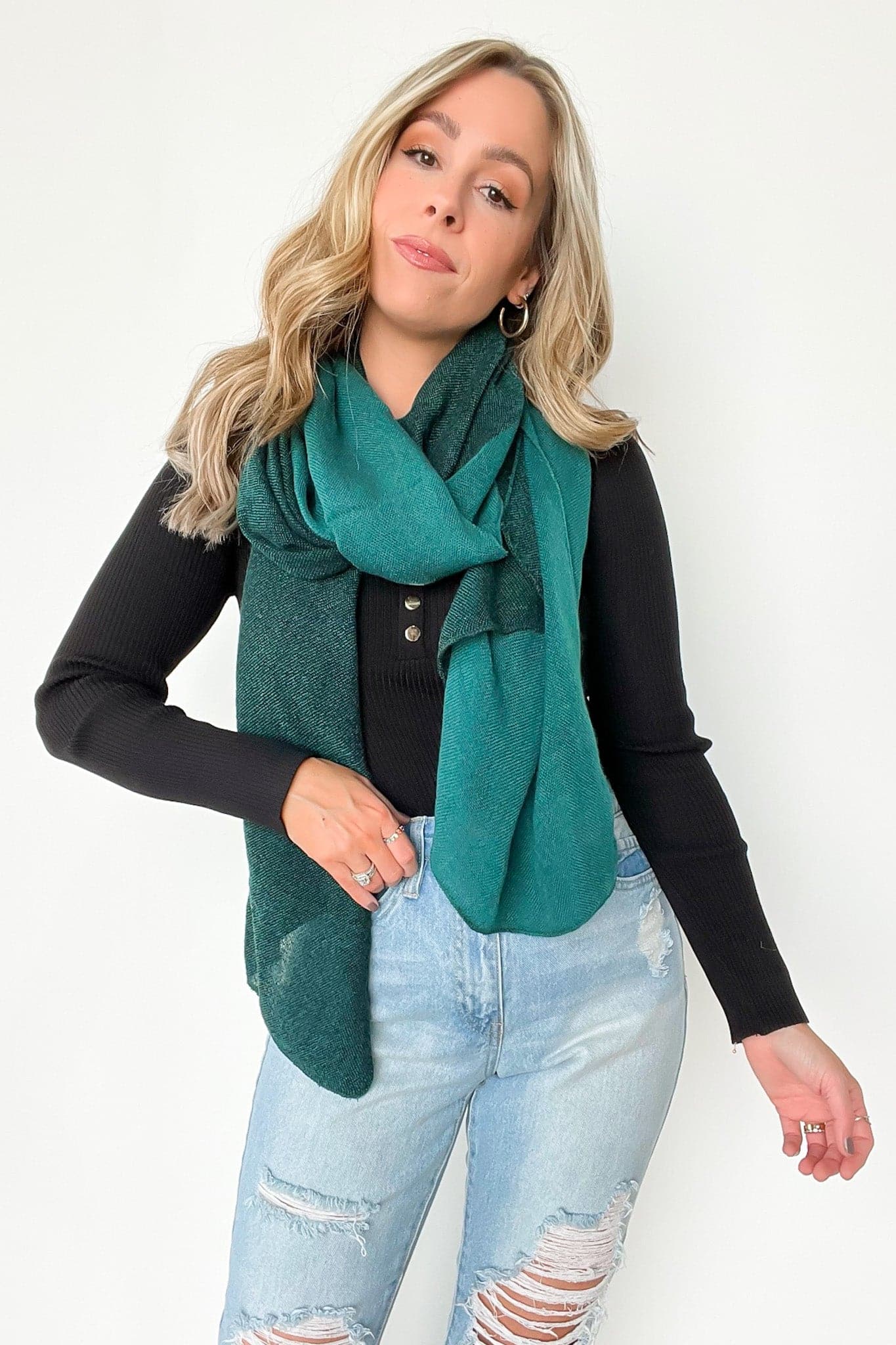 Teal Luiza Color Block Duo Lightweight Scarf - FINAL SALE - kitchencabinetmagic