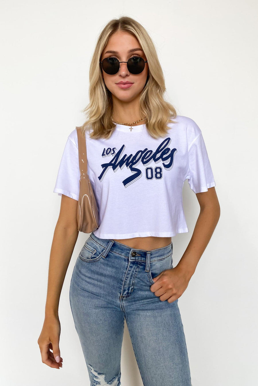 S / White Los Angeles City Print Graphic Cropped Tee - FINAL SALE - kitchencabinetmagic
