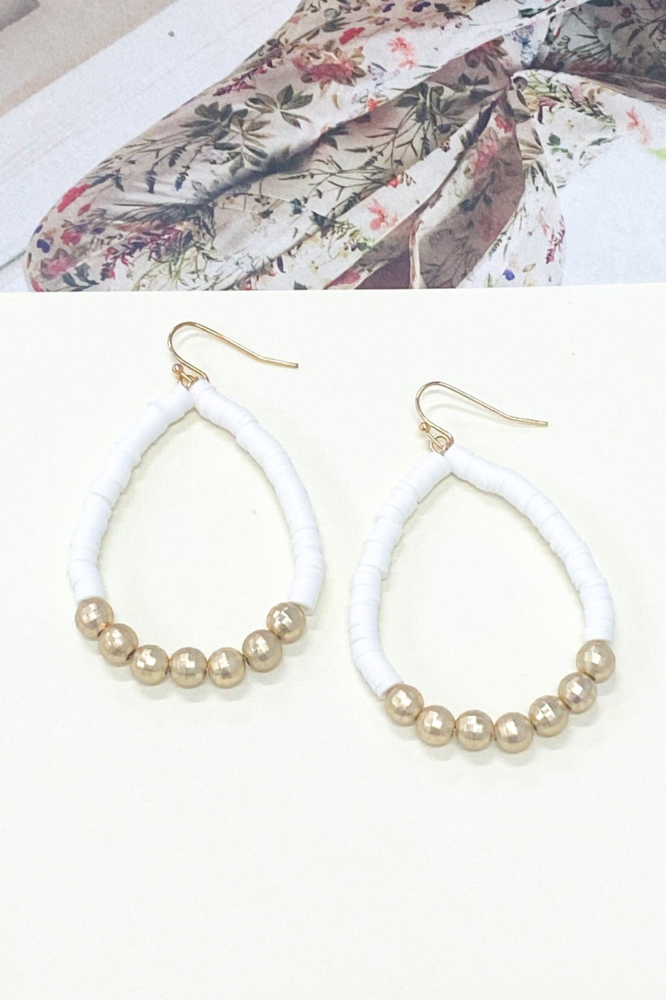 White Abeni Beaded Drop Earrings - kitchencabinetmagic