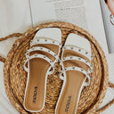 White / 5.5 Slip on By Strappy Studded Sandals - FINAL SALE - kitchencabinetmagic
