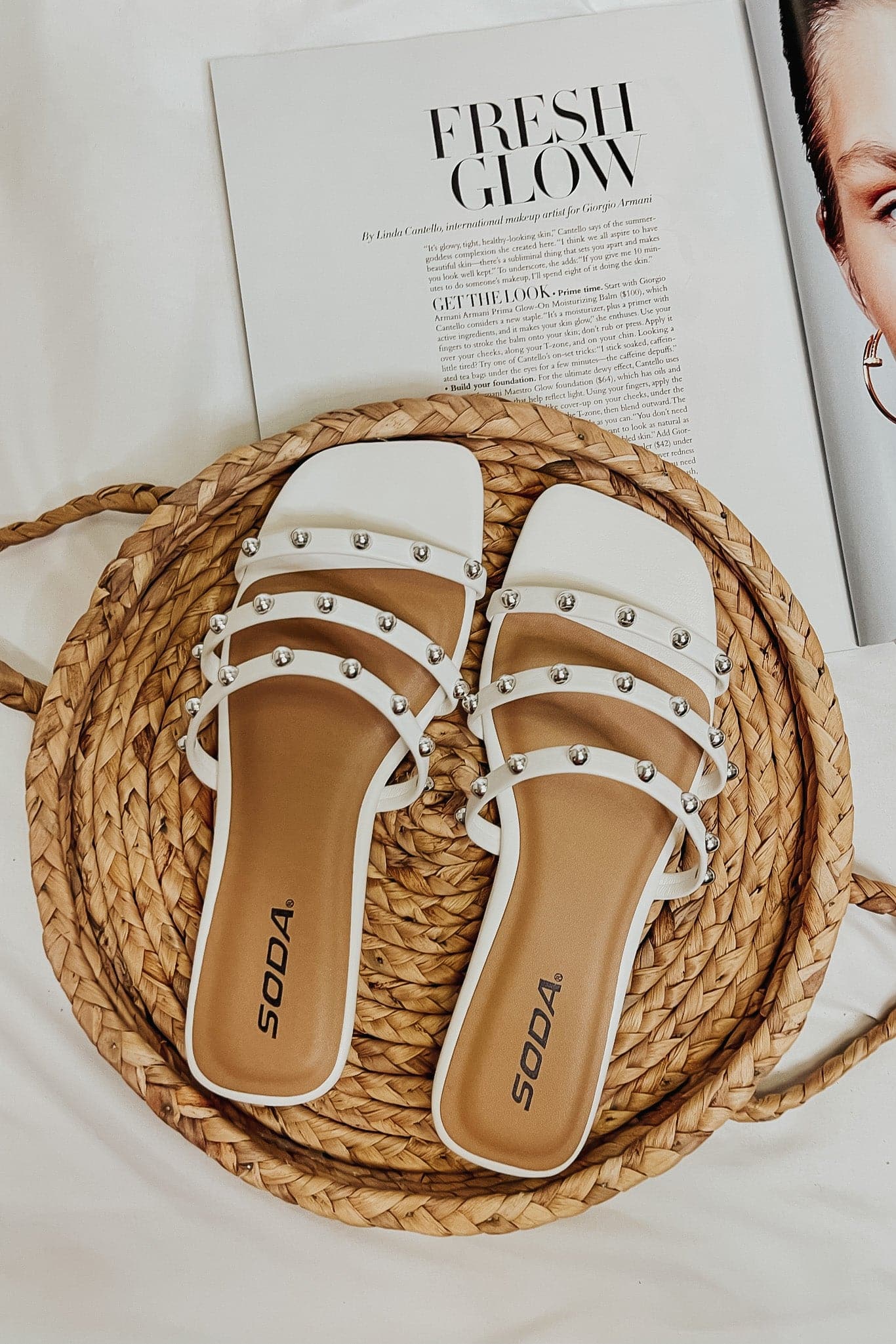 White / 5.5 Slip on By Strappy Studded Sandals - FINAL SALE - kitchencabinetmagic