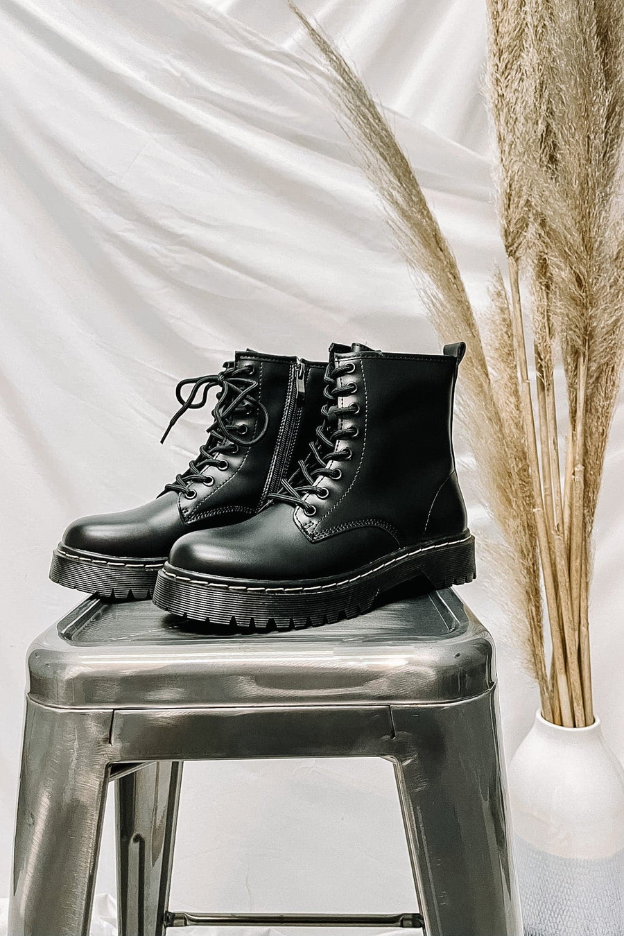 Black / 5.5 My Generation Faux Leather Combat Boots - kitchencabinetmagic