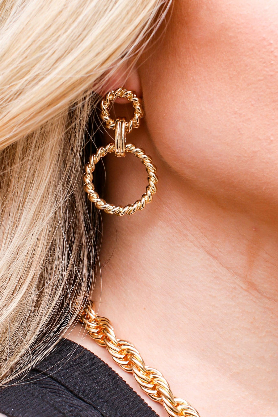Gold Artistic Eye Rope Twist Detail Earrings - kitchencabinetmagic