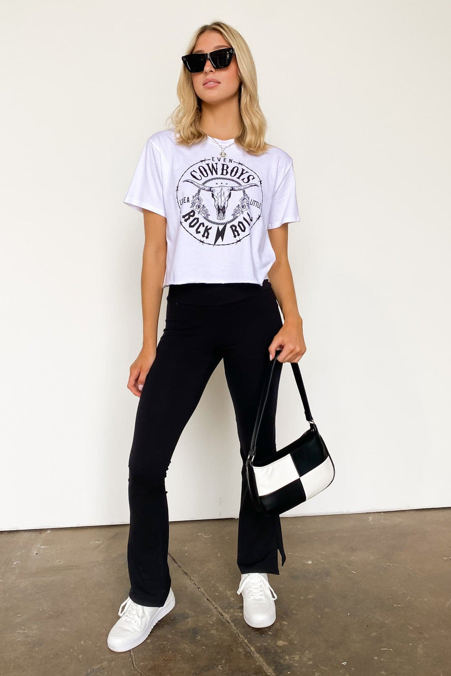  Cowboys Rock and Roll Cropped Graphic Tee - FINAL SALE - kitchencabinetmagic