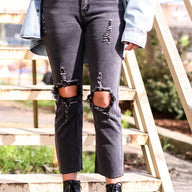Black / S Cristea Distressed High Rise Jeans - Black - kitchencabinetmagic