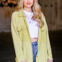 Lime / S Staple Style Raw Edge Relaxed Fit Shacket - kitchencabinetmagic