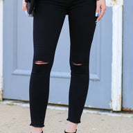 0 / Black Berea Knee Slit Skinny Jeans - kitchencabinetmagic