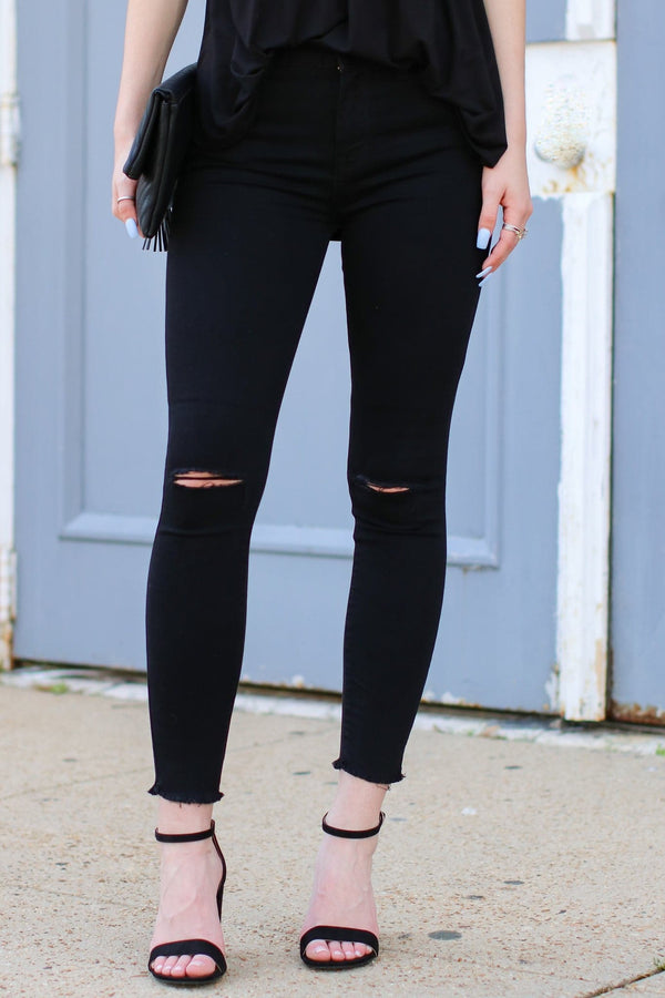 0 / Black Berea Knee Slit Skinny Jeans - angrybureaucrat