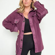 Eggplant / S Jaydah Oversized Contrast Fleece Shacket - kitchencabinetmagic