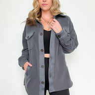 Ash Gray / S Jaydah Oversized Contrast Fleece Shacket - kitchencabinetmagic