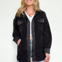 Black / S Jaydah Oversized Contrast Fleece Shacket - kitchencabinetmagic