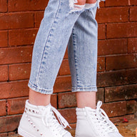 White / 5 Lex Studded High Top Wedge Sneakers - FINAL SALE - kitchencabinetmagic