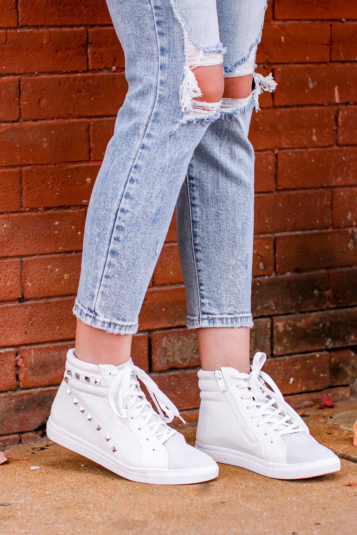 White / 5 Lex Studded High Top Wedge Sneakers - FINAL SALE - kitchencabinetmagic