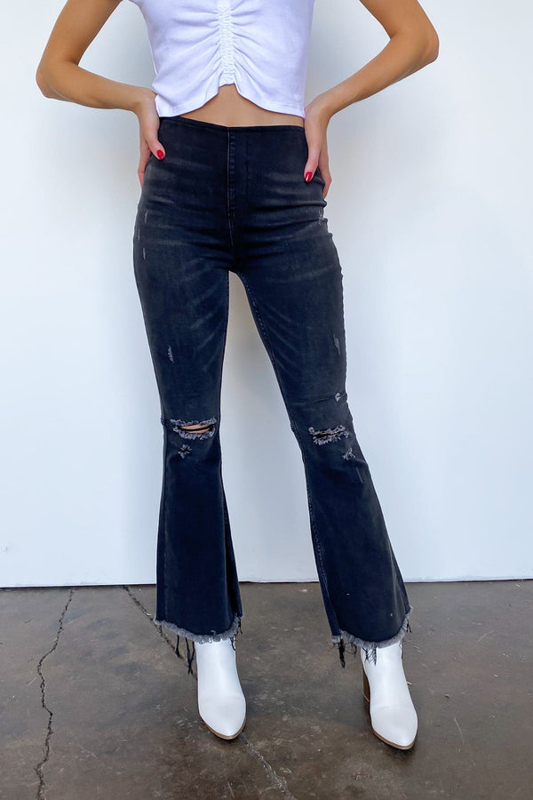  Kulture Elastic Waist Distressed Vintage Flare Jeans - angrybureaucrat