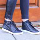 Black / 5 Lex Studded High Top Wedge Sneakers - FINAL SALE - kitchencabinetmagic