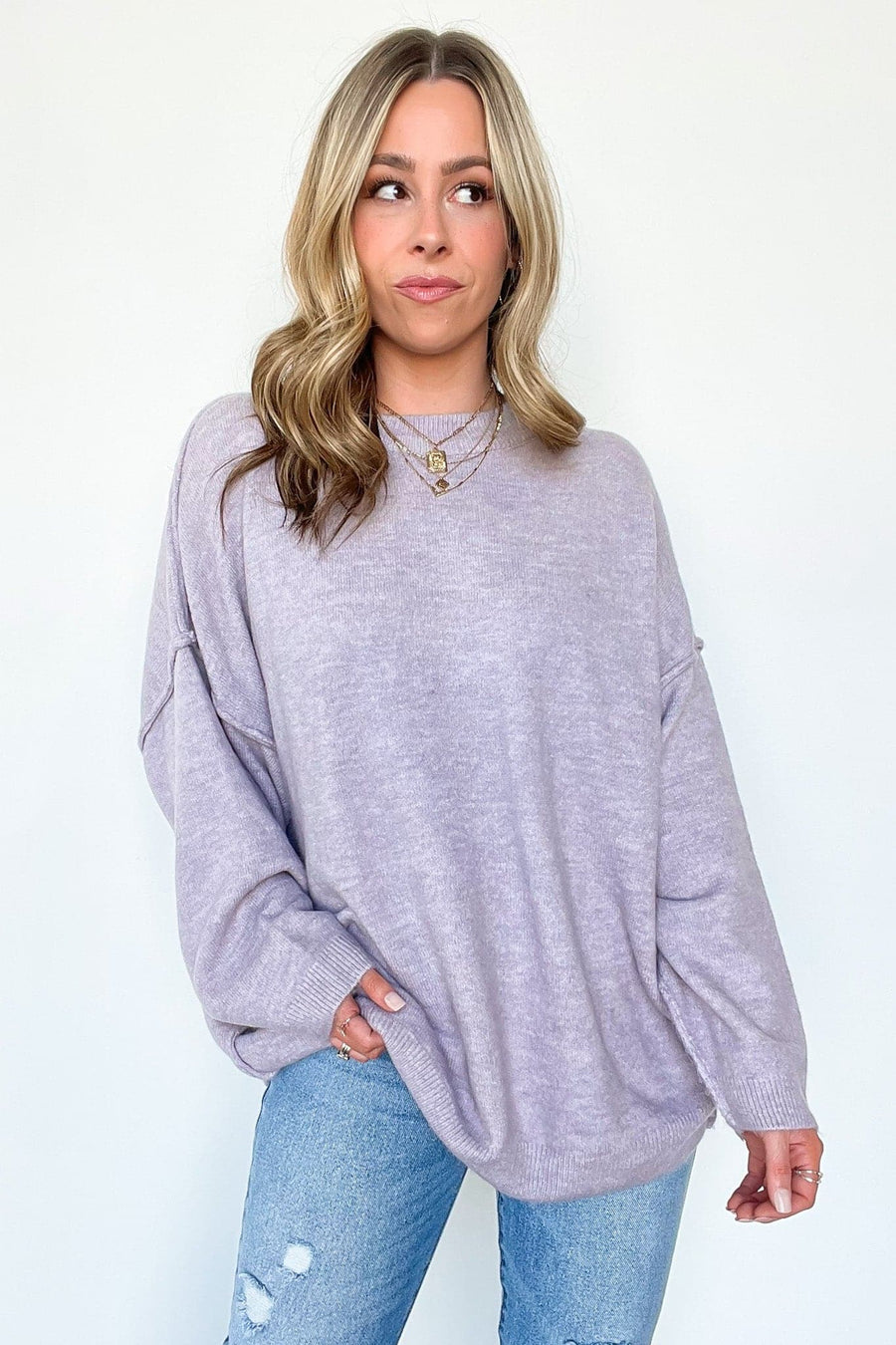 Lilac / S Melrose Avenue Relaxed Fit Sweater - FINAL SALE - kitchencabinetmagic