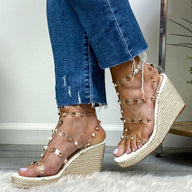 5.5 / Clear Final Step Studded Espadrille Wedges - kitchencabinetmagic