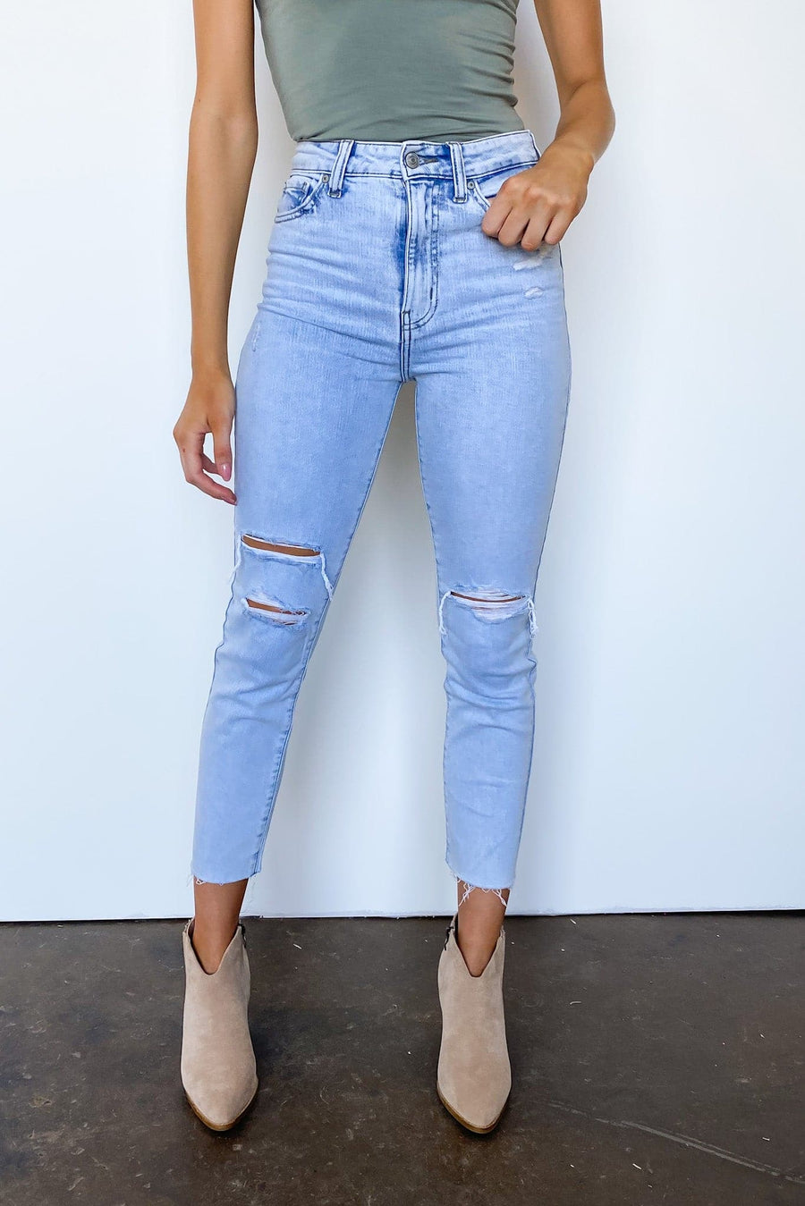 0 / Light Kiss and Tell Ultra High Rise Straight Distressed Jeans - BACK IN STOCK - kitchencabinetmagic