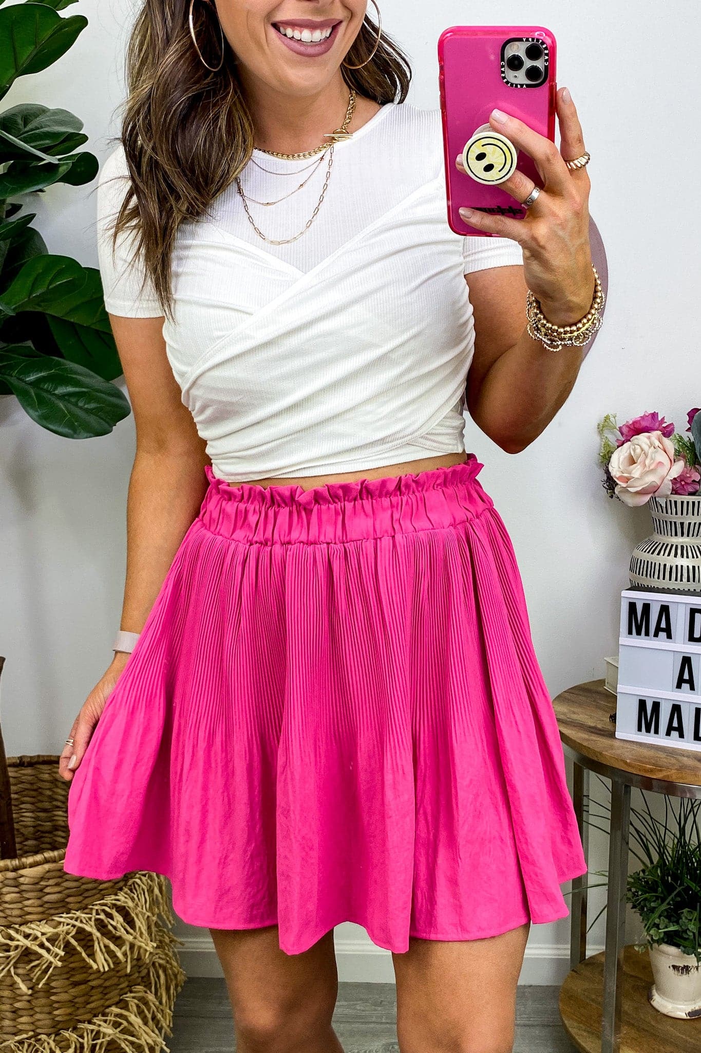 Hot Pink / S Precious Intrigue Ruffle Waist Pleated Skirt - FINAL SALE - kitchencabinetmagic