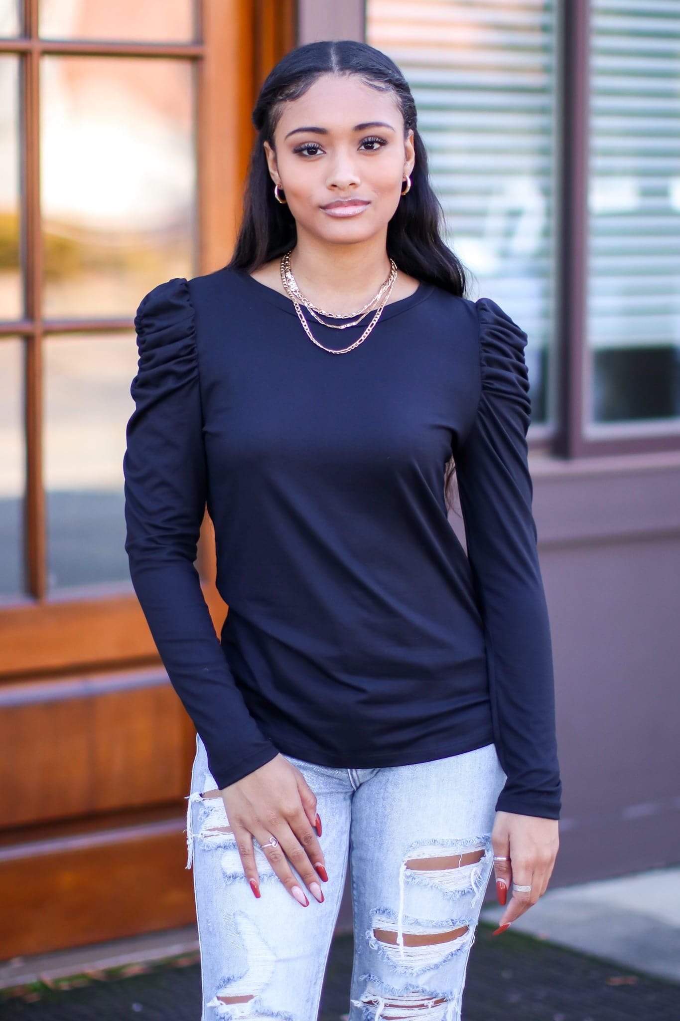  Kloee Puff Ruched Sleeve Top - FINAL SALE - kitchencabinetmagic