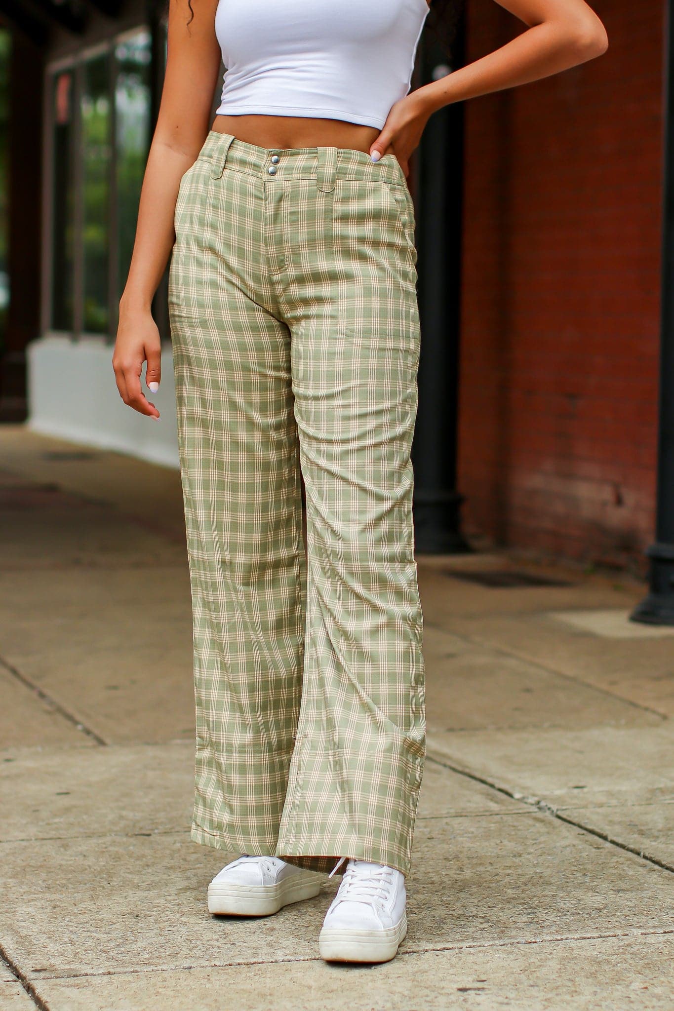 XS / Mint Keep it Cool Plaid Print Wide Leg Pants - FINAL SALE - kitchencabinetmagic