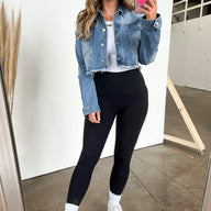  Iconic Hits Raw Hem Cropped Denim Jacket - kitchencabinetmagic