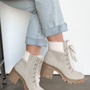 Sand / 5 In Step Sherpa Heeled Boots - FINAL SALE - kitchencabinetmagic