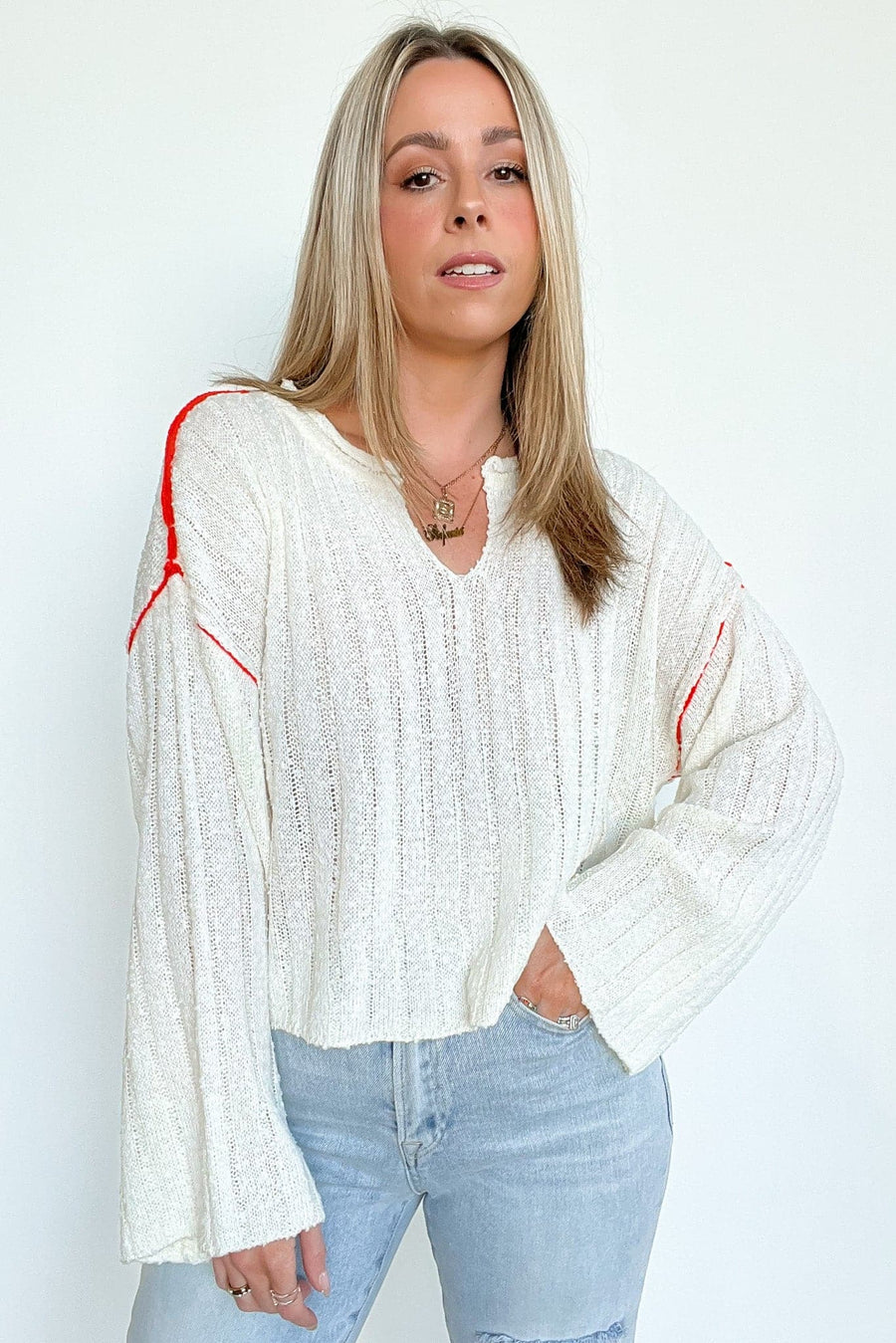  Kassey Contrast Stitch Sweater - FINAL SALE - kitchencabinetmagic