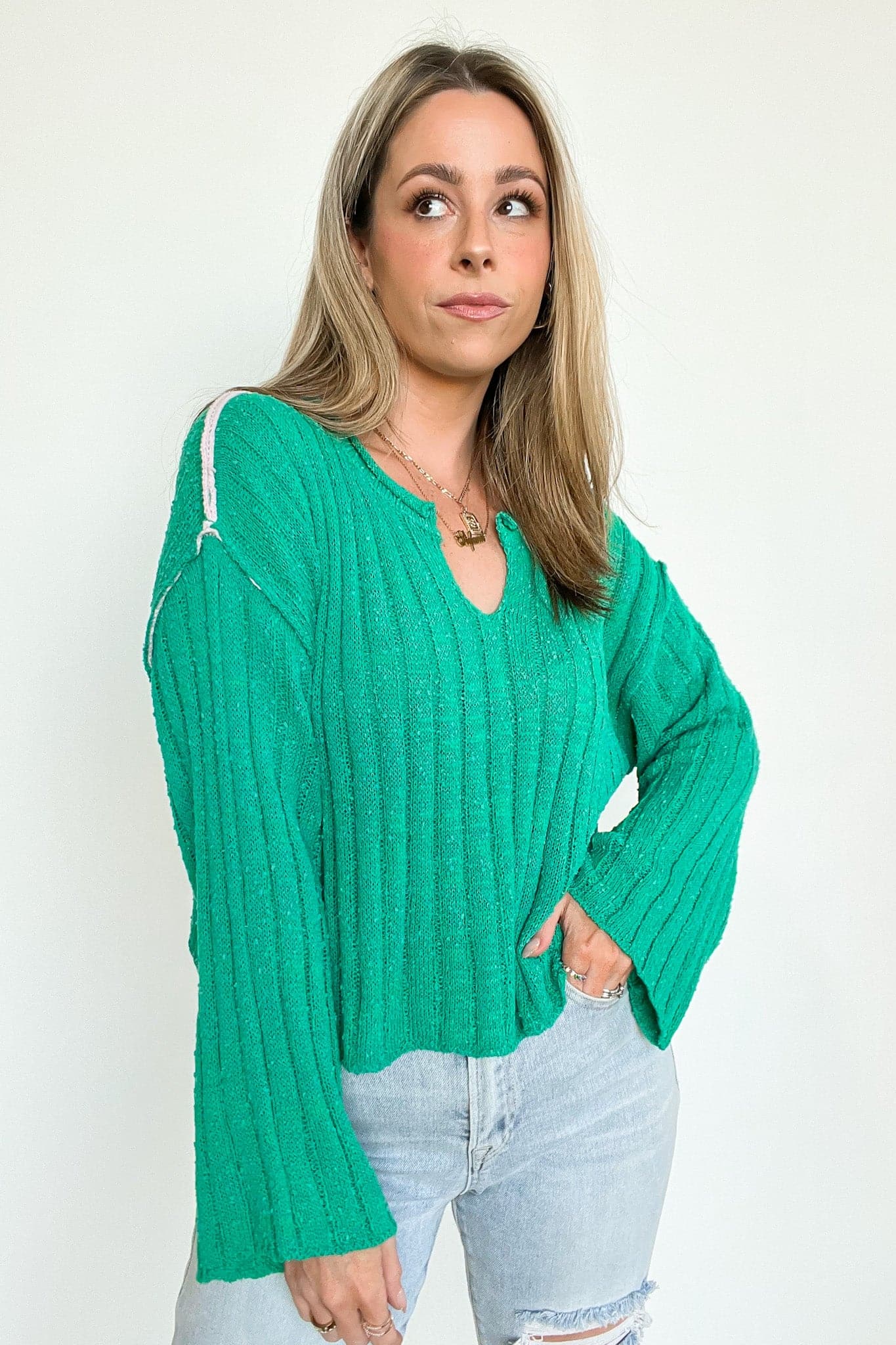  Kassey Contrast Stitch Sweater - FINAL SALE - kitchencabinetmagic