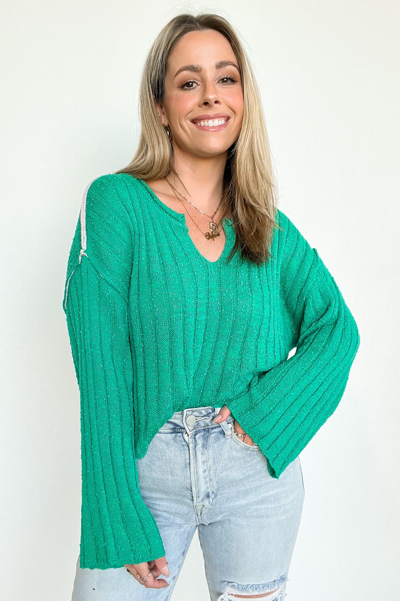 Teal / S Kassey Contrast Stitch Sweater - FINAL SALE - kitchencabinetmagic