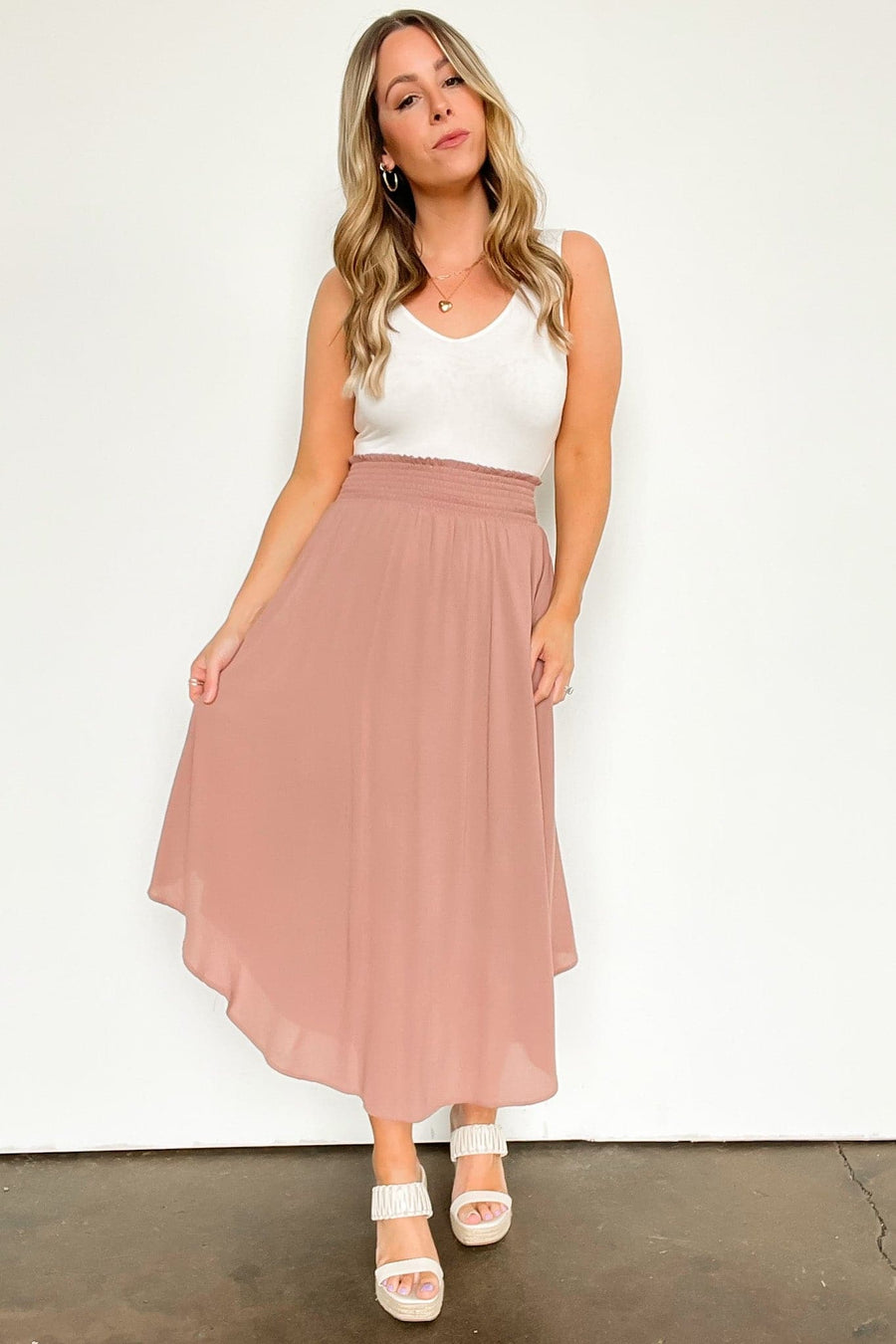 Taupe / S Katherinah High Rise Smocked Maxi Skirt - BACK IN STOCK - kitchencabinetmagic