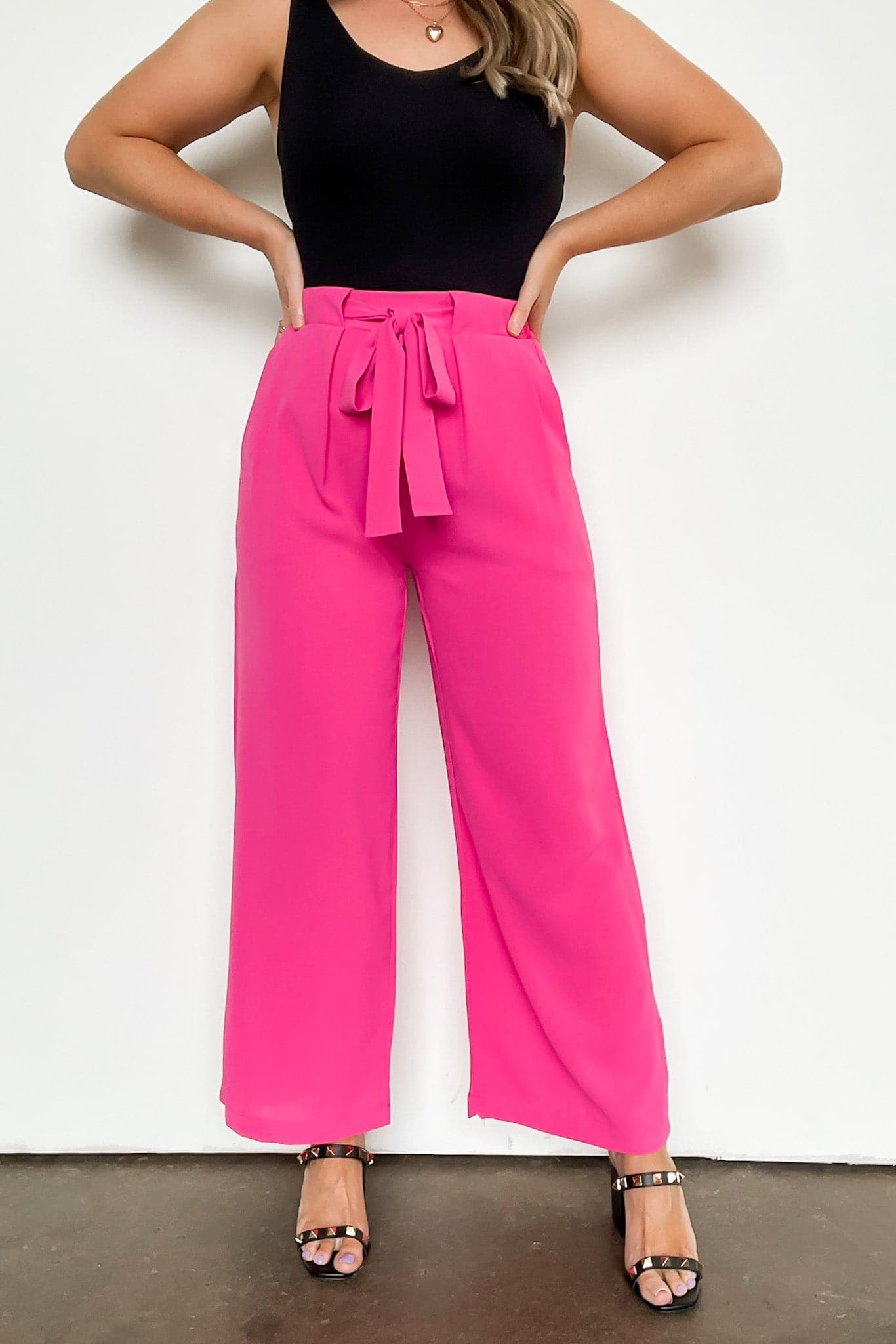 S / Pink Kelvin Wide Leg Tie Front Pants - BACK IN STOCK - kitchencabinetmagic