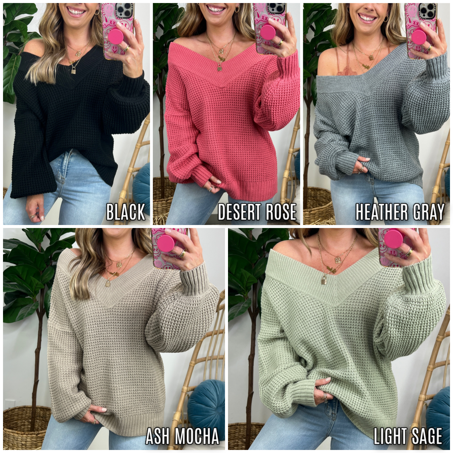  Kenly Balloon Sleeve V-Neck Sweater - FINAL SALE - kitchencabinetmagic