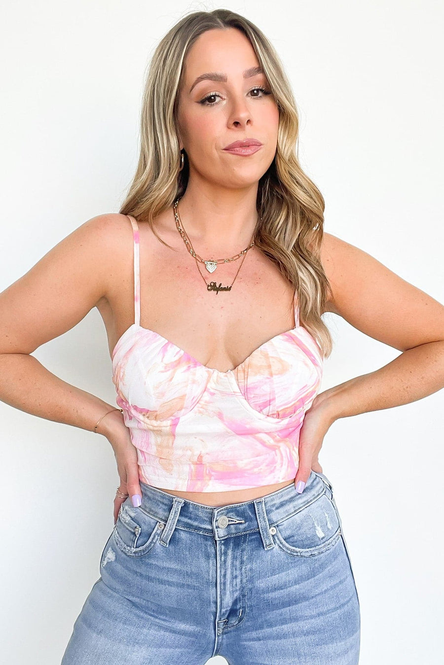  Kinzlee Abstract Marble Bustier Crop Top - kitchencabinetmagic