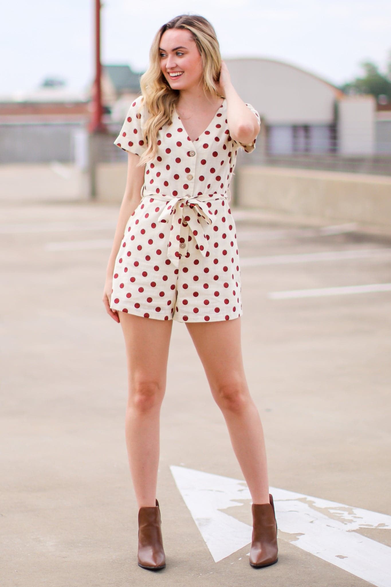  Kyli Polka Dot Tie Waist Romper - FINAL SALE - kitchencabinetmagic