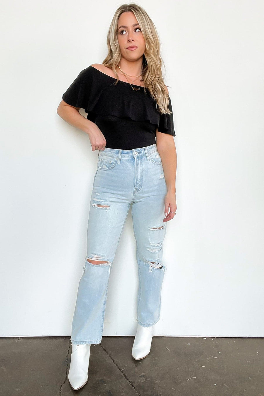  Larraine Super High Rise Distressed Straight Crop Jeans - BACK IN STOCK - kitchencabinetmagic