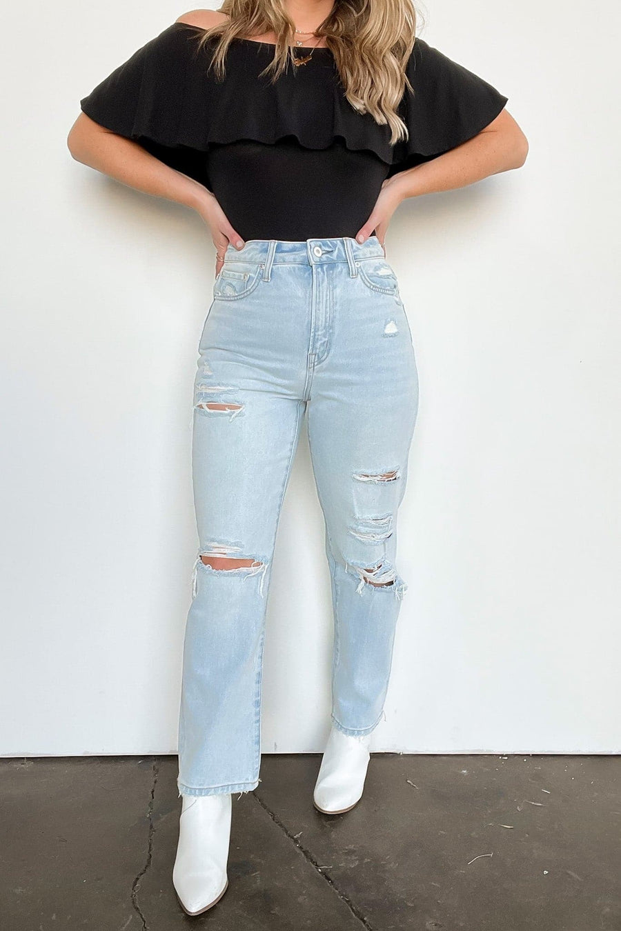 25 / Light Larraine Super High Rise Distressed Straight Crop Jeans - BACK IN STOCK - kitchencabinetmagic