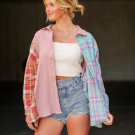  Late Goodbye Plaid Contrast Color Block Top - BACK IN STOCK - kitchencabinetmagic