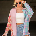 Pink/Mint Multi / S Late Goodbye Plaid Contrast Color Block Top - BACK IN STOCK - kitchencabinetmagic