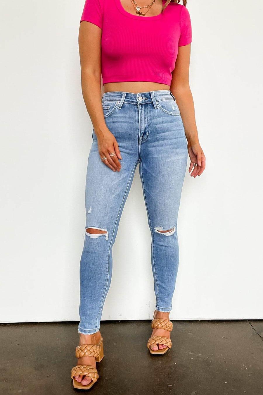 25 / Light Lauer High Rise Distressed Cropped Skinny Jeans - BACK IN STOCK - kitchencabinetmagic