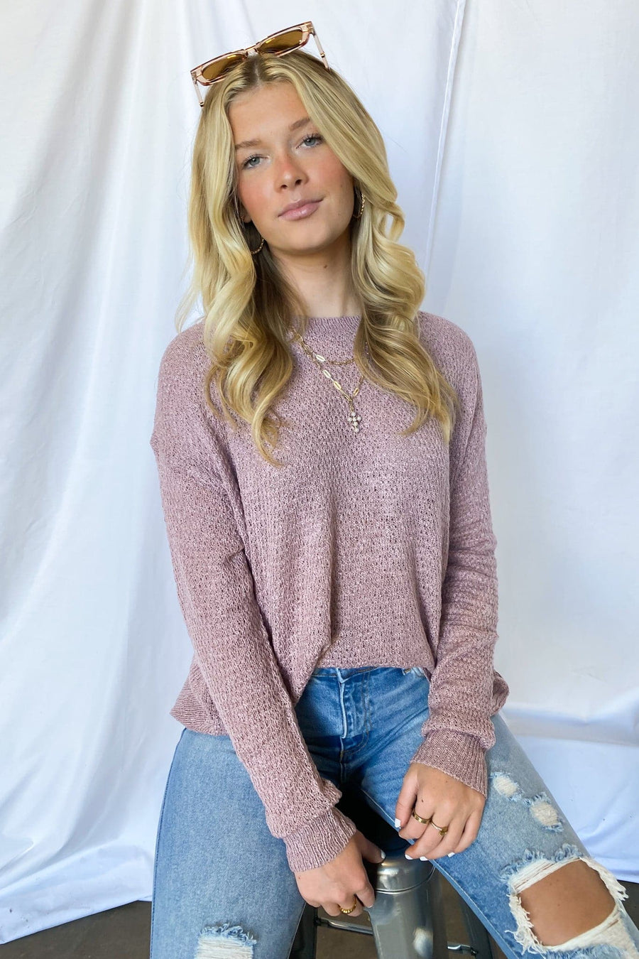 Lilac / SM Lehi Open Back Knit Sweater - FINAL SALE - kitchencabinetmagic