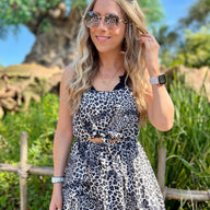 Gray / S Lyla Leopard Tie Front Romper - FINAL SALE - kitchencabinetmagic