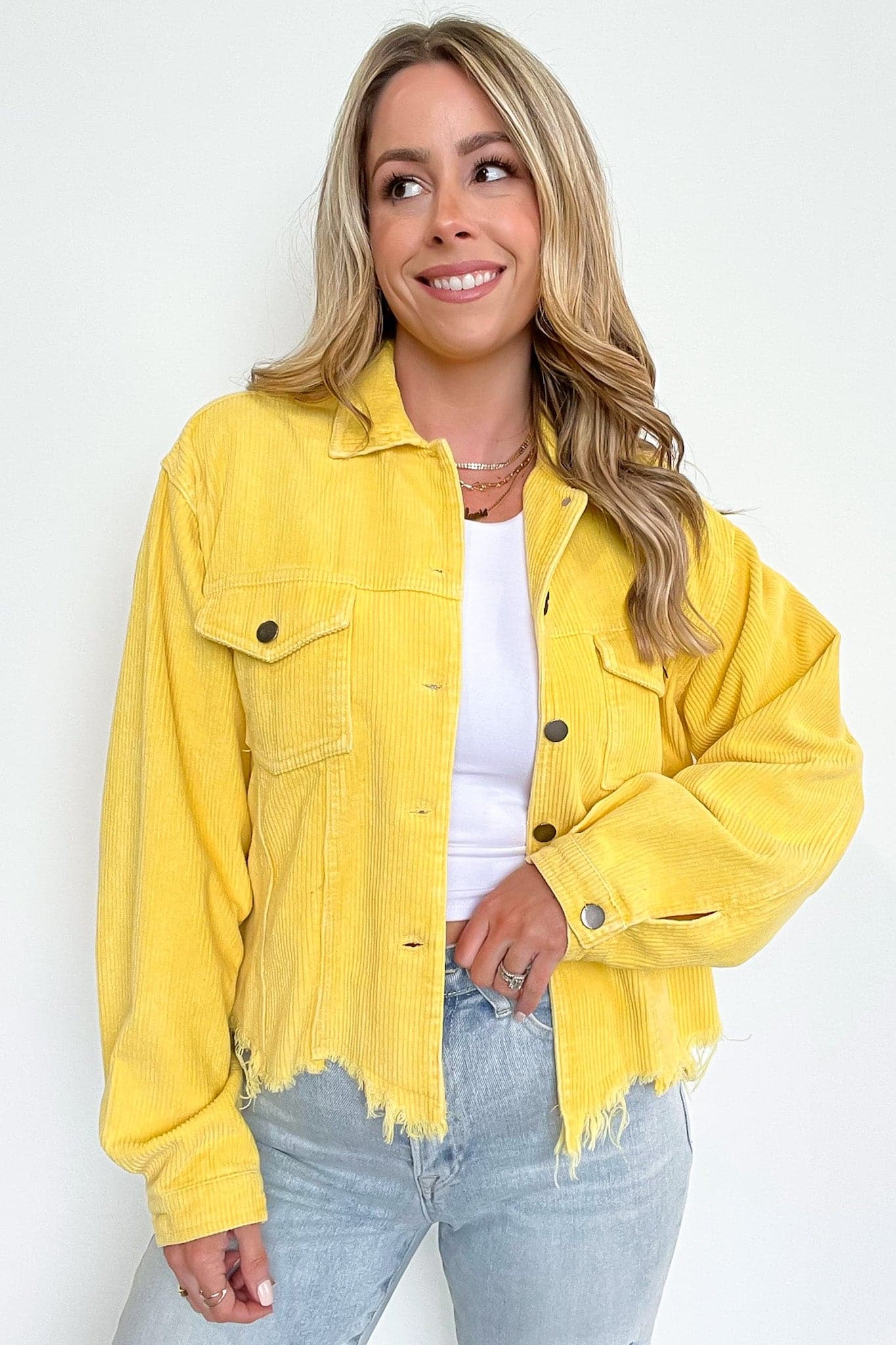 Bumblebee / S Mainstream Raw Edge Corduroy Jacket - kitchencabinetmagic