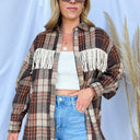  Make a Getaway Plaid Fringe Button Down Shacket - FINAL SALE - kitchencabinetmagic