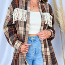  Make a Getaway Plaid Fringe Button Down Shacket - FINAL SALE - kitchencabinetmagic