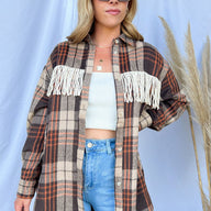  Make a Getaway Plaid Fringe Button Down Shacket - FINAL SALE - kitchencabinetmagic