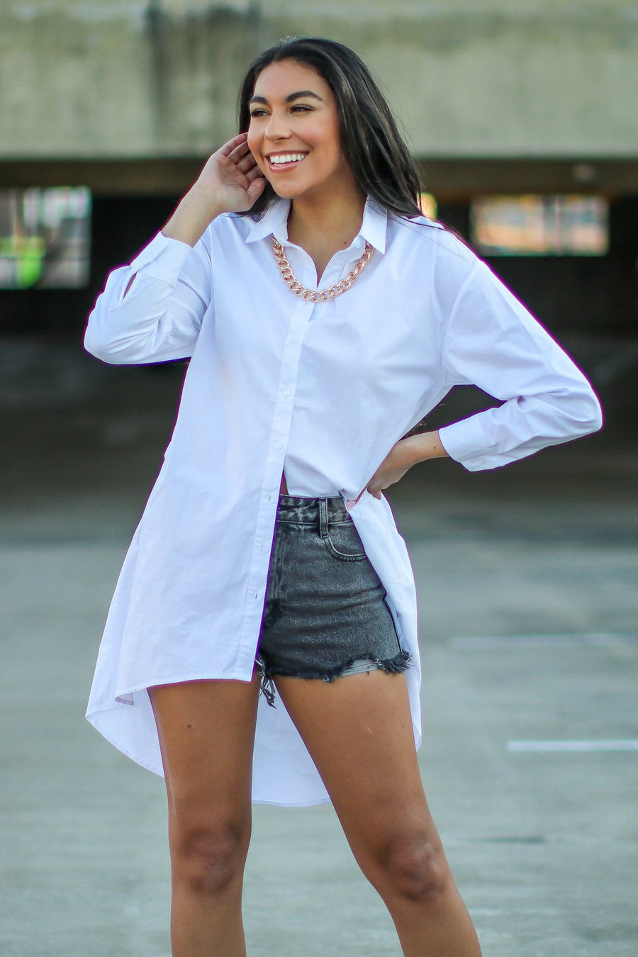 S / White Mariano Button Down Oversized Shirt Dress - FINAL SALE - kitchencabinetmagic