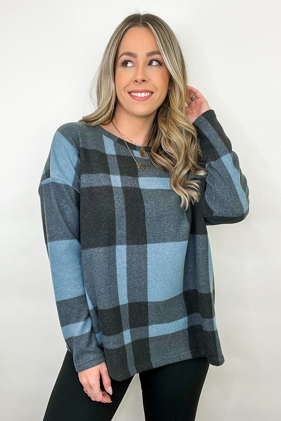 S / Navy/Black Maysie Plaid Print Top - FINAL SALE - kitchencabinetmagic